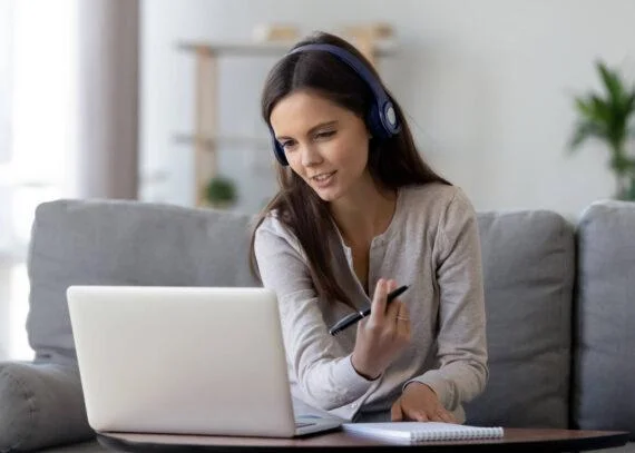 woman practicing language shadowing technique