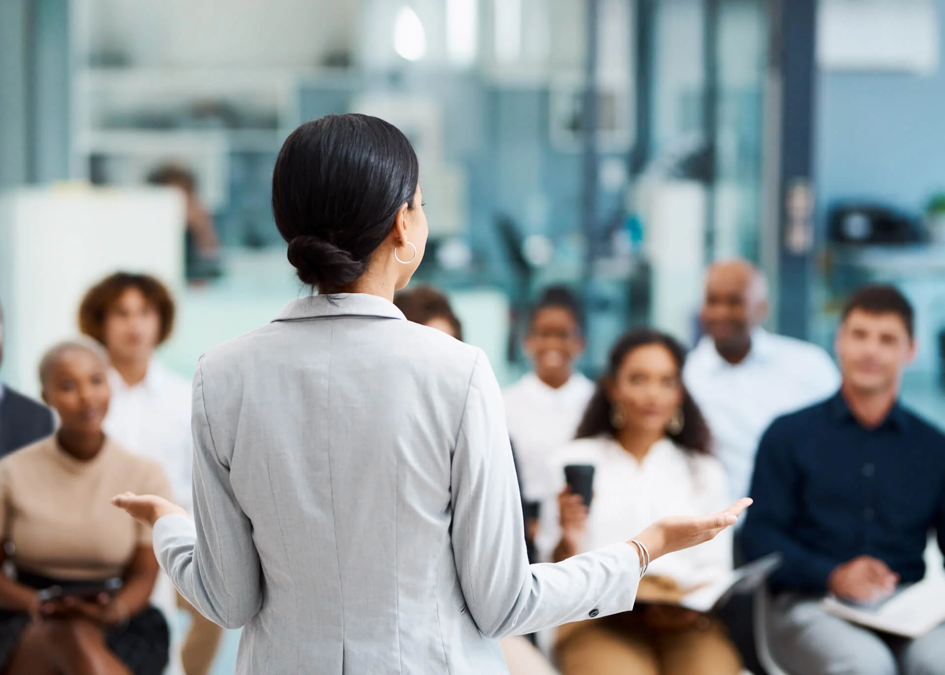 businesswoman giving a presentation