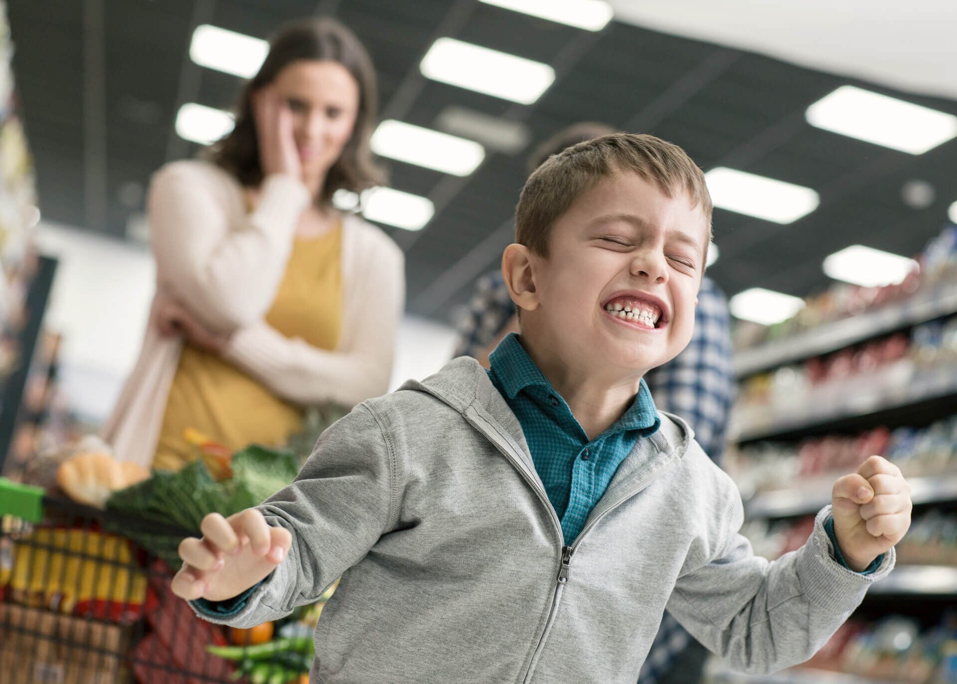 child screaming in the supermarket