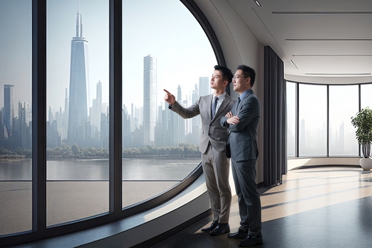 business-people-stand-window-look-out