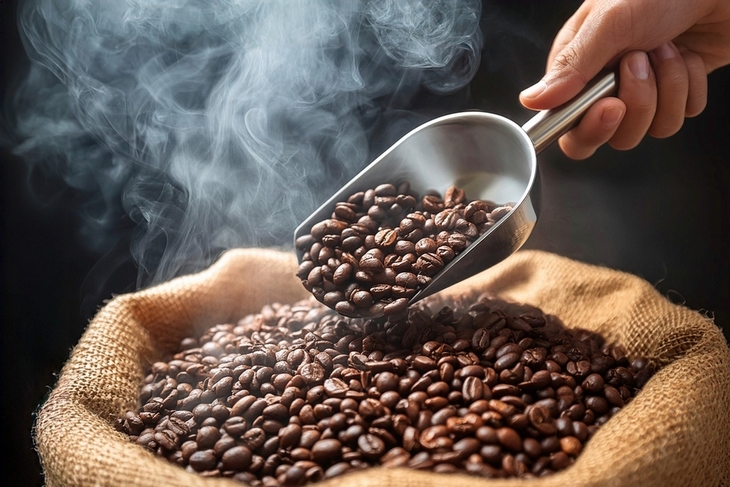 hand-holding-ladle-scooping-roasted-coffee